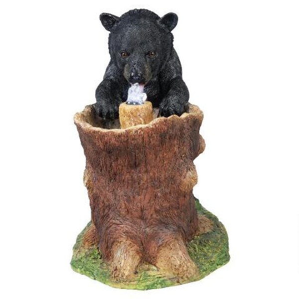 Guzzling Gulp Black Bear Garden Fountain Lighted Sculptural Tree Stump